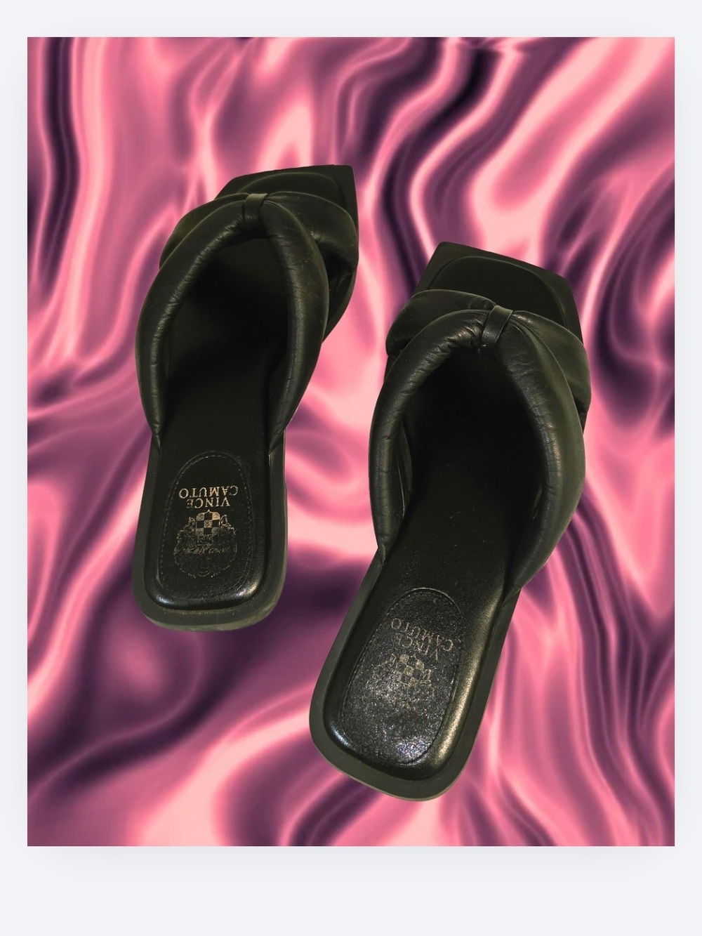 Vince Camuto Black Padded Knot Slide Mules